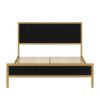 Full size Gold Metal Platform Bed Frame with Black Velvet Upholstered Headboard