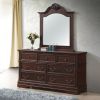 Traditional 7 Drawer Dark Brown Dresser with Mirror Storage Set