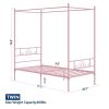 Twin size French Country Style Four Poster Metal Canopy Bed in Pink Finish
