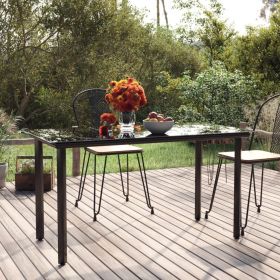 Patio Dining Table Black 78.7"x39.4"x29.1" Steel and Tempered Glass