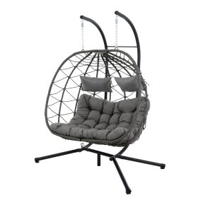 2 Persons Egg Chair with Stand Indoor Outdoor Swing Chair Patio Wicker Hanging Egg Chair Hanging Basket Chair with Stand for Bedroom Living Room