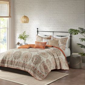 6 Piece Reversible Quilt Set with Throw Pillows Orange Full/Queen