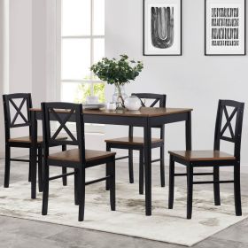 Eco-Friendly Solid Wood Dining Set - Sustainable Home & Restaurant Furniture with Black Metal Accents, Light Brown