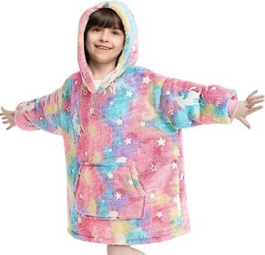 RAINBEAN Glow in The Dark Wearable Blanket Hoodie for Kid, Oversized Hooded Wearable Blanket Sherpa