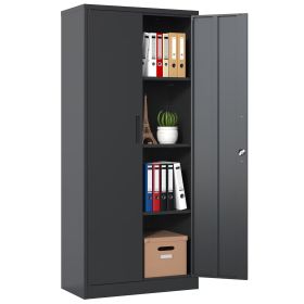 71 Inch H Metal Garage Storage Cabinet, Black Tool Steel Locking Cabinet With Doors And 3 Shelves, Tall Cabinets For Garage Storage Systems Locka (Color: Black)