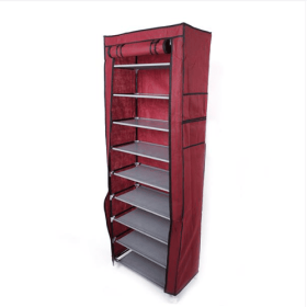 10 Layers 9 Grids Non-woven Fabric Shoe Cabinet Wine Red Color (Color: Wine Red)