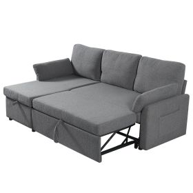 84.2" Sleeper Sofa Bed,Pull Out Sofa Bed with Storage Chaise L Shape Sectional Sofa (Color: Light Gray)